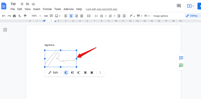 aligner le dessin de signe dans google docs