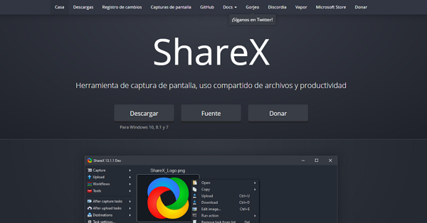 ShareX comme programme alternatif pour imprimer l'écran dans Windows 10