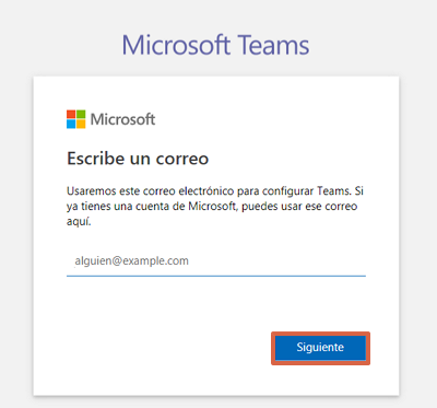 Comment s'inscrire dans Microsoft Teams depuis l'ordinateur étape 2