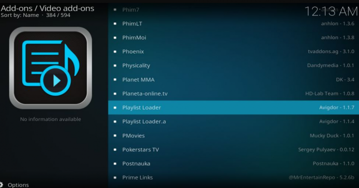 Liens du chargeur de liste de lecture Kodi