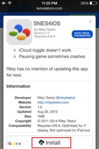 Cliquez sur le bouton d'installation SNES4iOS