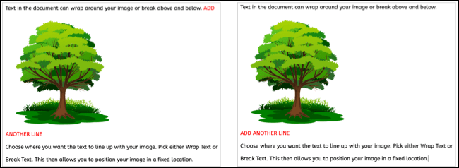 De cette façon, nous avons réussi à bloquer la position de l'image dans Google Docs.