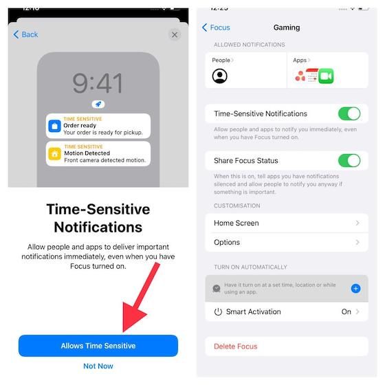 Autorisez les notifications urgentes et nous terminons ainsi la configuration du mode de mise au point dans iOS 15.