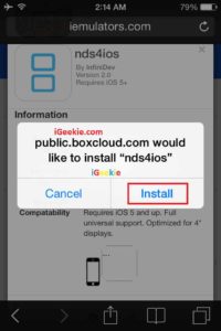 Cliquez sur Installer pour NDS4iOS Installer