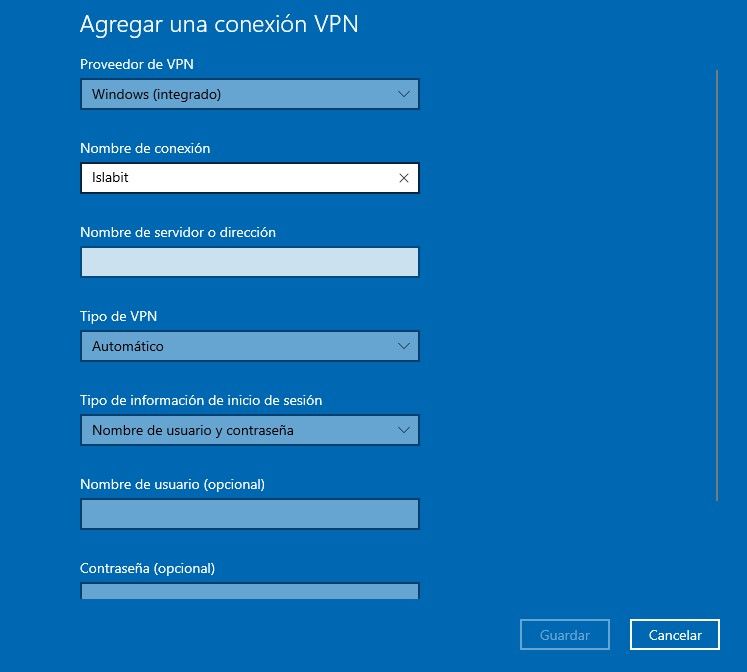 Remplissez les données pour configurer VPN Windows 10.