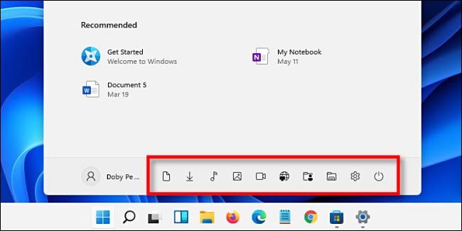 Raccourcis de dossiers spéciaux dans Windows 11.