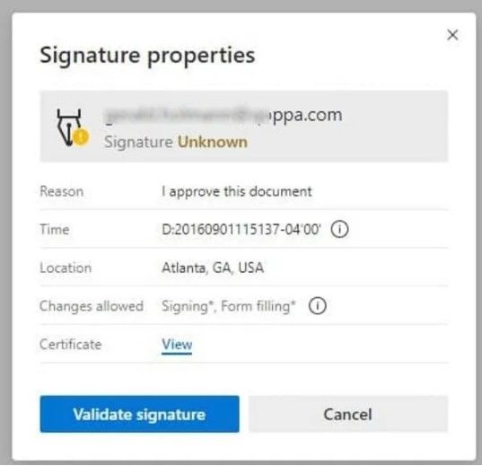 Validez la signature numérique de PDF Edge.