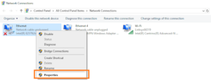 Cliquez avec le bouton droit sur Ethernet et choisissez l'option Propriétés