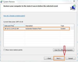 Choisissez la restauration automatique-pointer-cliquer-sur-suivant