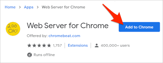 Nous commençons par installer l'application pour créer un serveur Web de base dans Chrome