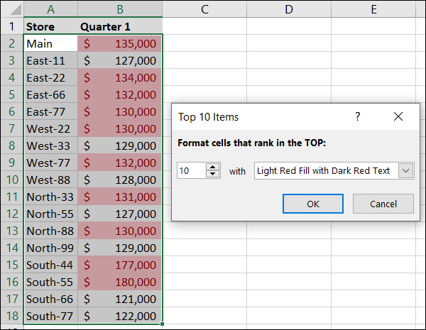 Comment mettre en évidence les valeurs inférieures supérieures dans Excel