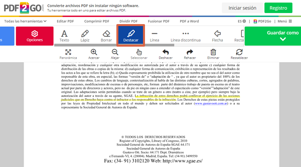 Comment mettre en évidence ou souligner un PDF en ligne à l'aide de PDF2Go