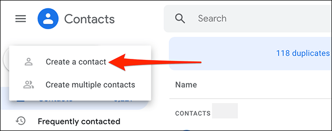 Créer un nouveau contact dans Gmail.