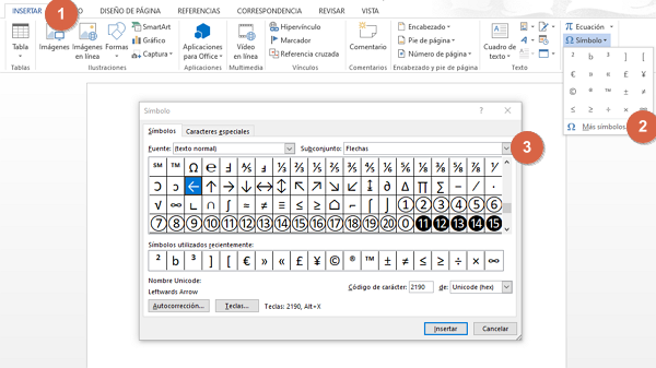 Comment faire des flèches courbes, droites et inclinées dans Word avec des symboles