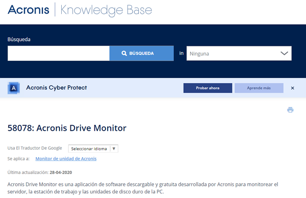 Acronis Drive Monitor en tant que programme pour analyser le disque dur