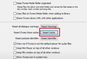 Réinitialiser le cache dans iTunes