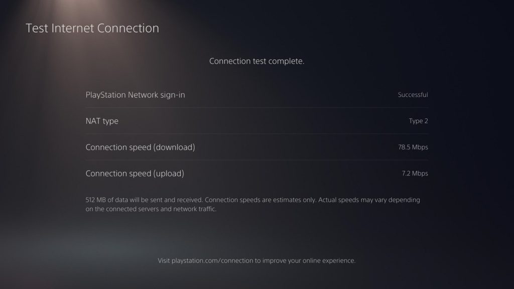 Informations sur la connexion Internet PS5.