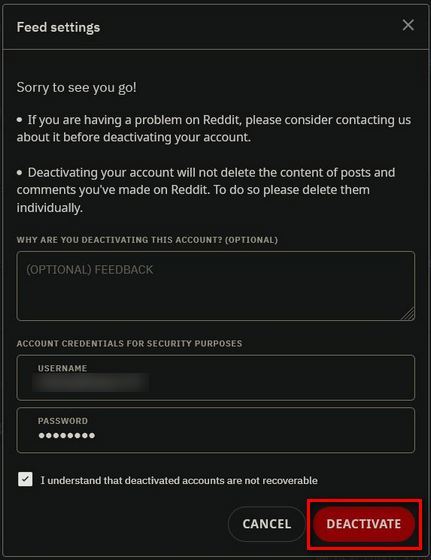 Désactivez le compte Reddit.