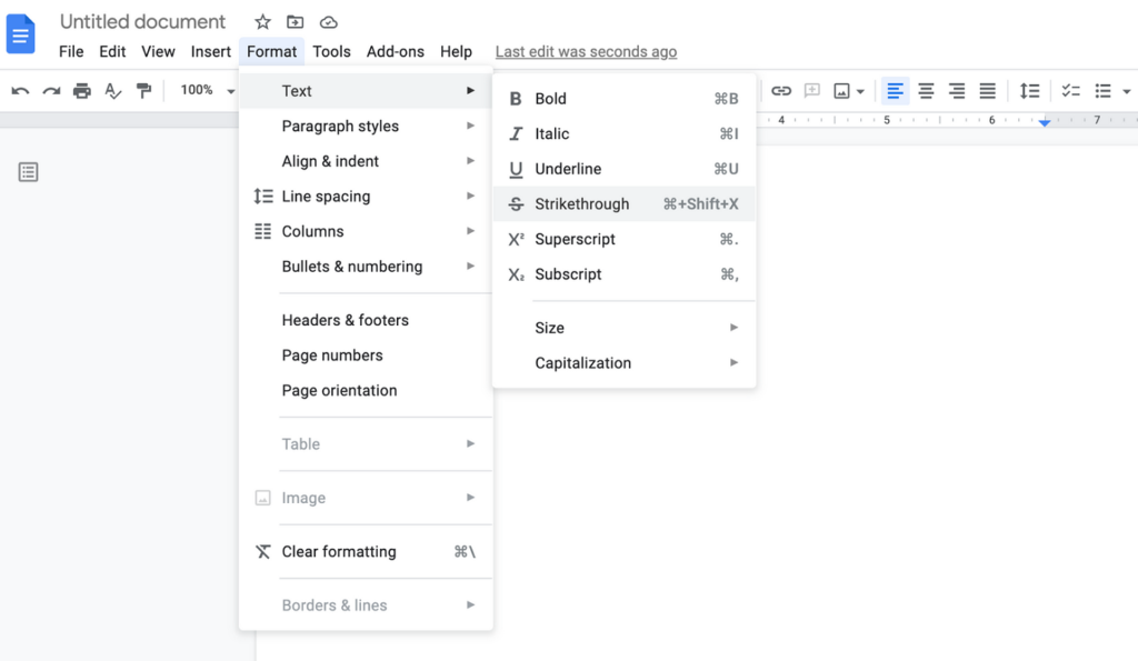 shortcut strikethrough google docs