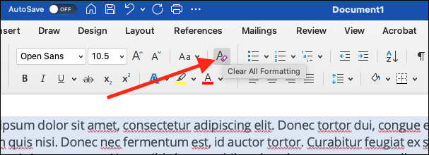 Éliminez la mise en forme dans un document Word.