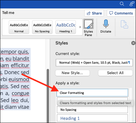 how to remove formatting in word perfect