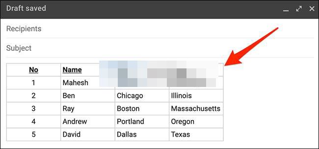 Nous avons donc réussi à insérer un tableau dans un e-mail Gmail depuis Windows.