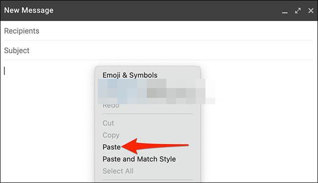 Paste the table in the email.
