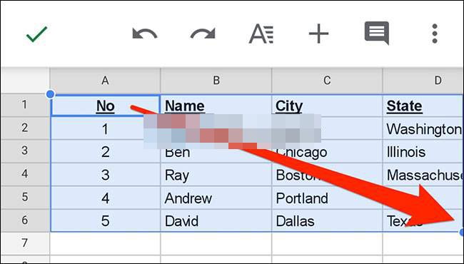 Sélectionnez le tableau sur les appareils mobiles.