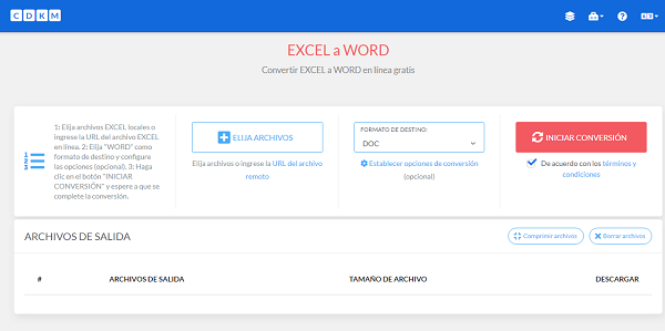 CDKM en tant que programme en ligne pour convertir Excel en Word