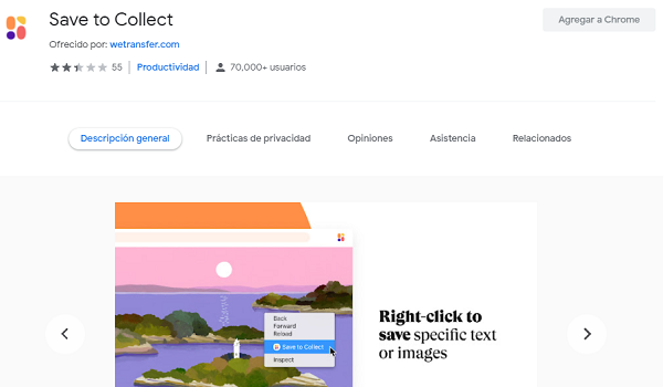 Enregistrer pour collecter l'extension pour WeTransfer