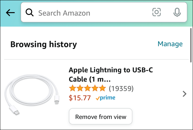 Affichez l'historique de navigation Amazon à partir d'appareils mobiles.