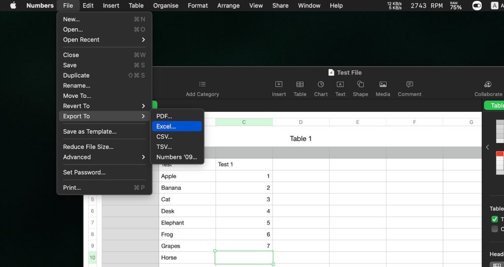 Exporter vers Excel.