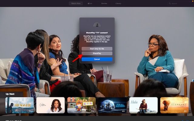 Choisissez SharePlay sur FaceTime.