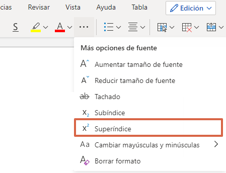 Comment mettre un exposant dans le super index Word à partir de l'étape 6 de Word Online