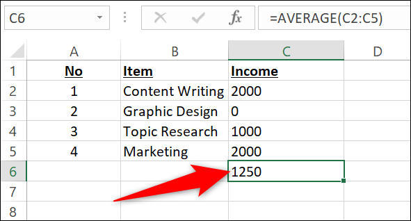 Résultat moyen dans Excel.