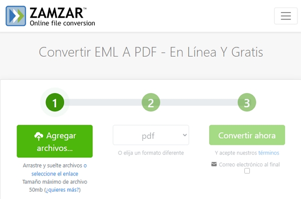 Convertir des fichiers EML en PDF avec Zamzar