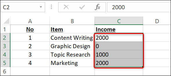 Nous sélectionnons les cellules pour calculer la moyenne Excel