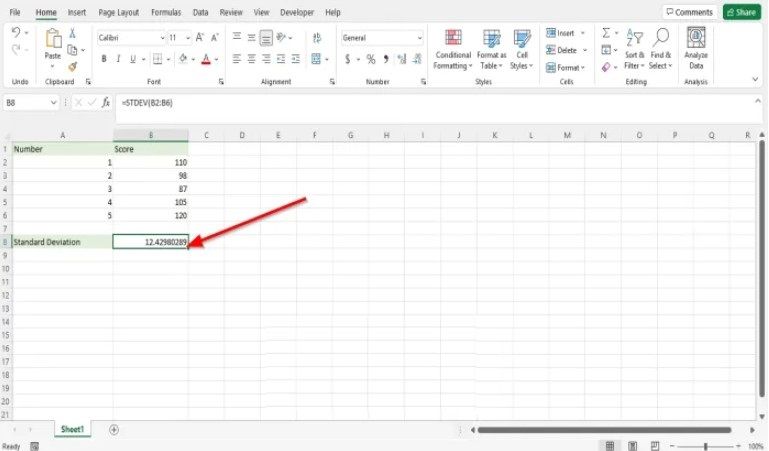 Utilisation de la fonction STDEV d'Excel