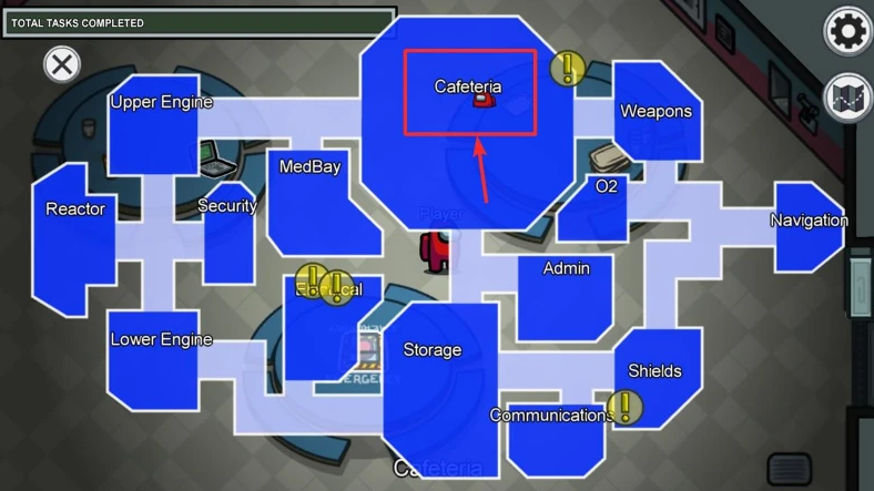 Skeld's emergency button In the map 